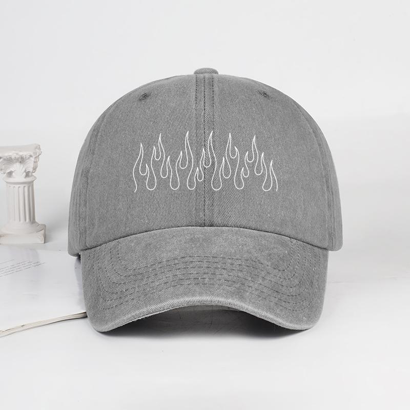 

Flame-Printed Washed Baseball Cap Soft, Comfortable, Breathable, Adjustable Trendy Retro Minimalist Style Unisex Daily Commute, сірий