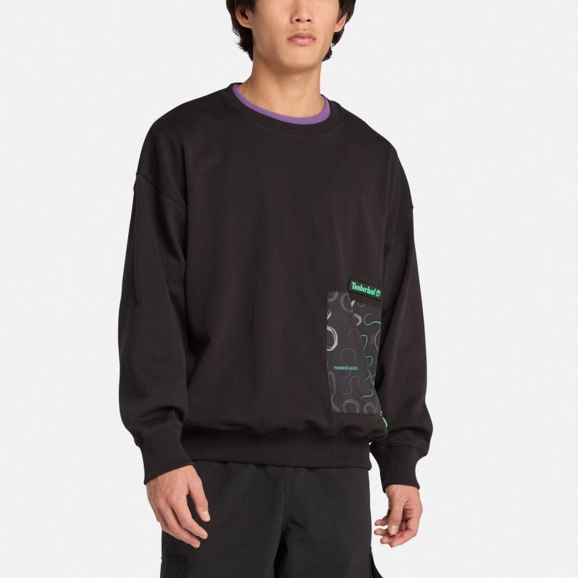 Timberland New Spring Collection Simple Brand Logo Loose Knit Crewneck Sweatshirt Men sweatshirt Black A6C4C001