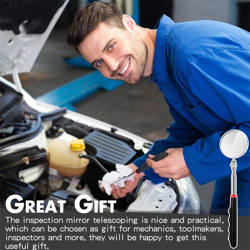 360 Retractable Telescopic Inspection Detection Lens Round Mirror Silver Pocket Clip New Car Tools Extend 7-1/4" To 30" DIY TOOL