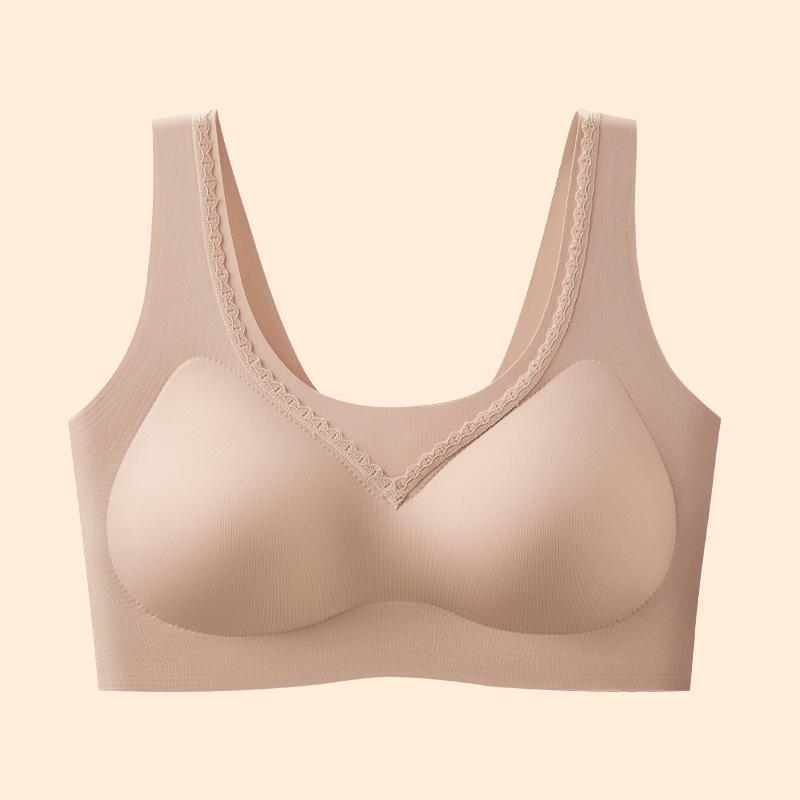 Invisible Lift Seamless Breathable Bra with Fixed Cups and Lace for Side Support - Women's Summer Collection