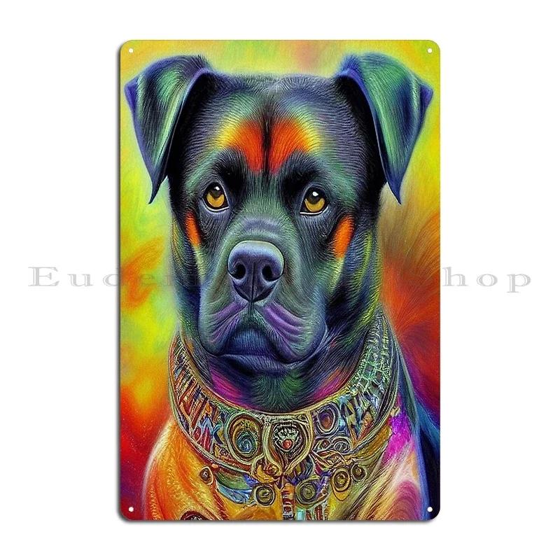 Rottweiler Rottie Dog Portrait Colorful Collage Art Metal Plaque Garage Club Wall Wall Plaque Printed Wall Mural Tin Sign Poster