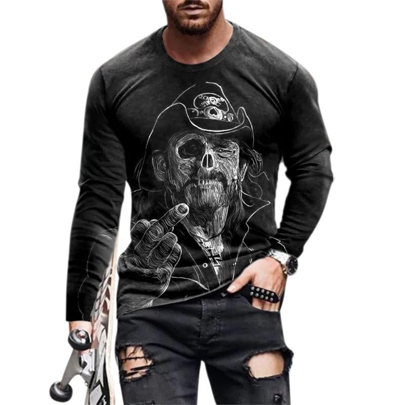 Sports Men's Long-sleeved T-shirt Men's Casual Light Street Hip-hop T-shirt 3d Skull Retro Print Casual Street Wear