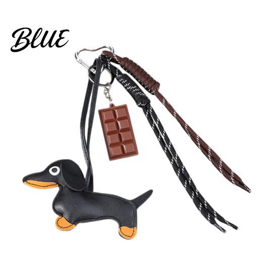 Car Key Accessory Faux Leather Dachshund Keychain Pendant Cartoon Dog Hanging Puppy Bag Charm Decor with Braided Rope Handbag Decorative Accessories