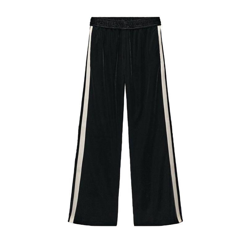

Side Stripes with Trim Velvet Pants 0022128 Patchwork Velvet Long Sleeves Shirt 0009128 Black pants L