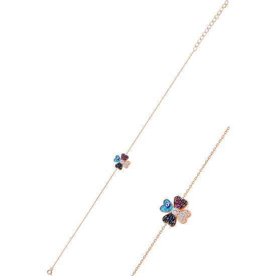 Silver Rose Enamel Clover Model Set of Three