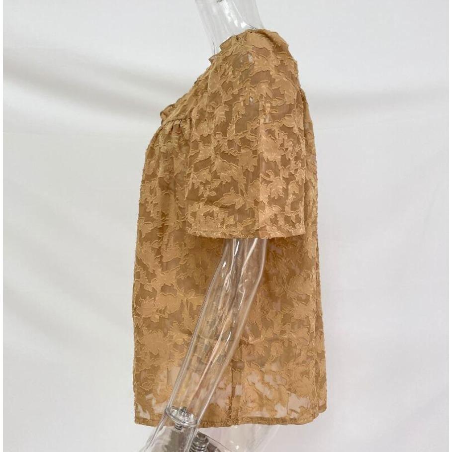 Odzież damska Dekolt w serek Letnia bluzka szyfonowa Jednolita Rękaw trąbkowy Koronkowa wycinanka Top