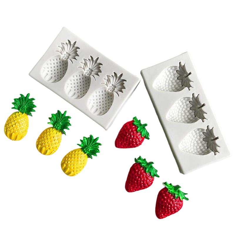 3 Cavities Pineapple Strawberry Silicone Sugarcraft Mold Resin Tools Cupcake Baking Mould Fondant Cake Decorating Tools