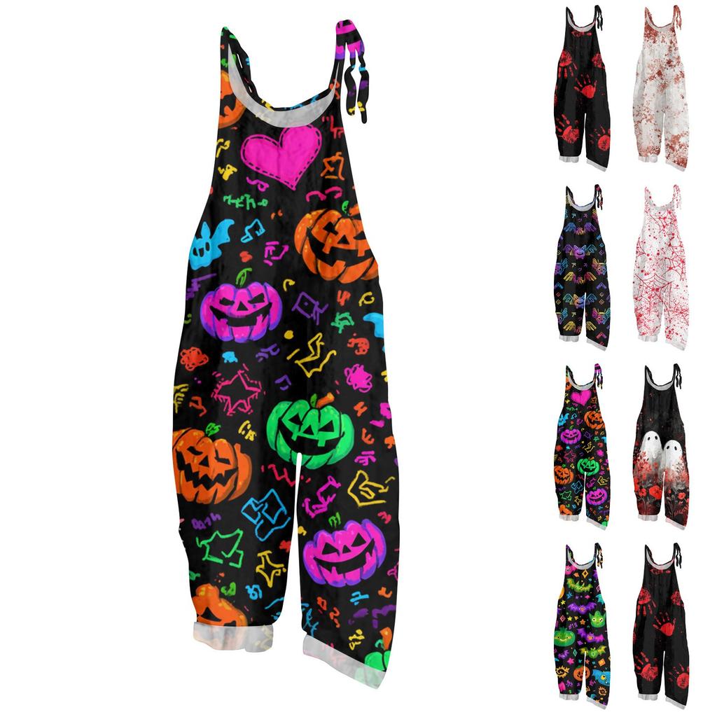 Women's Jumpsuit  Print Casual Loose Vintage Shoulder Strap Cotton Linen