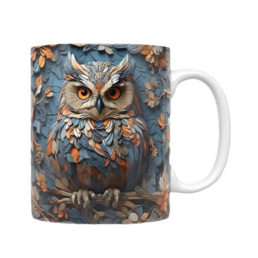3D Owl, Ceramic Coffee Mug, Tea Cup, New Hole Wall, Cute Hole Wall