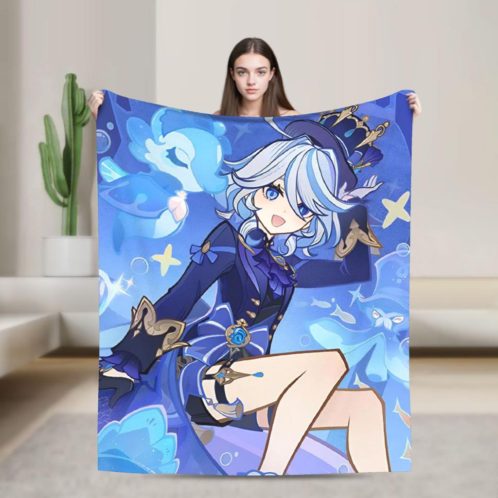 Furina Genshin Impact Spiel Decken Flanell Winter Multifunktion Ultra-Weiche Überwurfdecken für Sofa Reise Teppich Stück