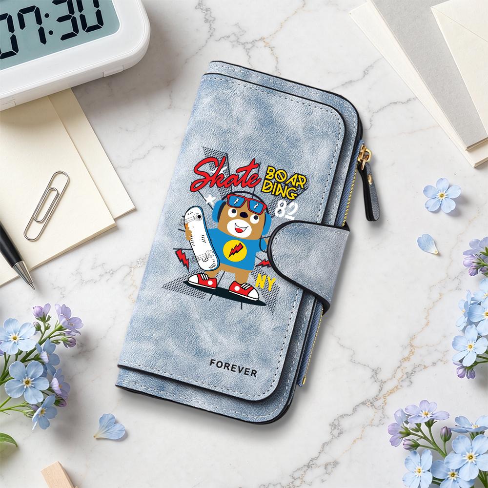 Cute Cartoon Bear Pattern Wallet Fashionable Portable Casual Multi Card Slot Long Purse for Daily Use