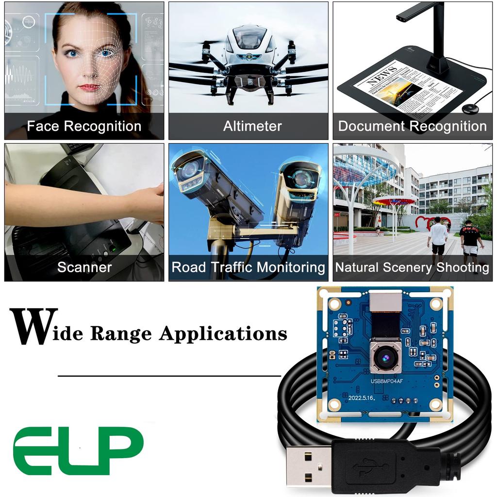 ELP 4K USB Wide 8MP Webcam IMX179 Webcam Video for Industrial Embedded Laptop USB Surveillance PC Camera Camera, Autofocus, Angle, Compact, Module,