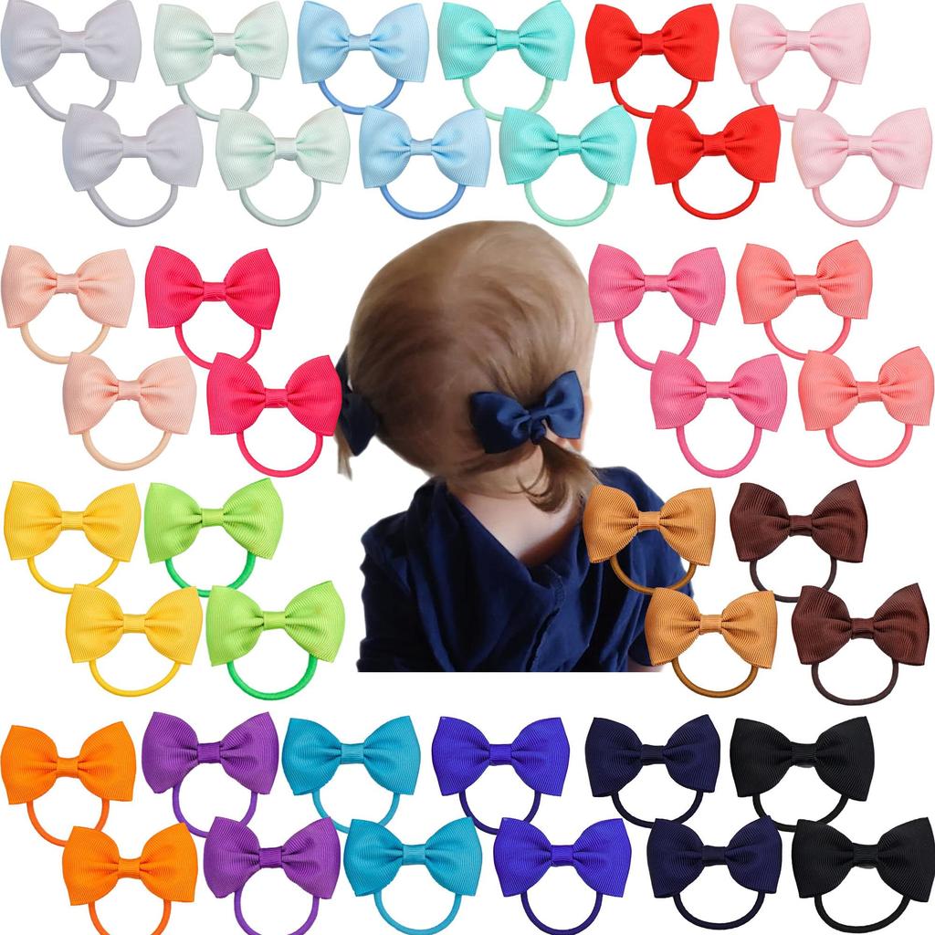 20/40pcs 2.75'' Solid Ribbon Bowknot Hair Rubber Band for Baby Girls Handmade Cute Bow Hair Ties Headwear Kids Hair Accessories