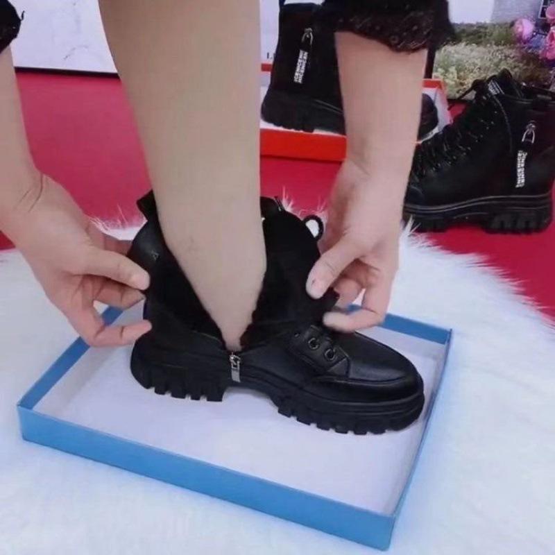 Fashion Casual Shoes Women Winter Warm Plus Velvet All-Match Black Ankle Boots Thick-Soled Cotton Sneakers Zapatillas