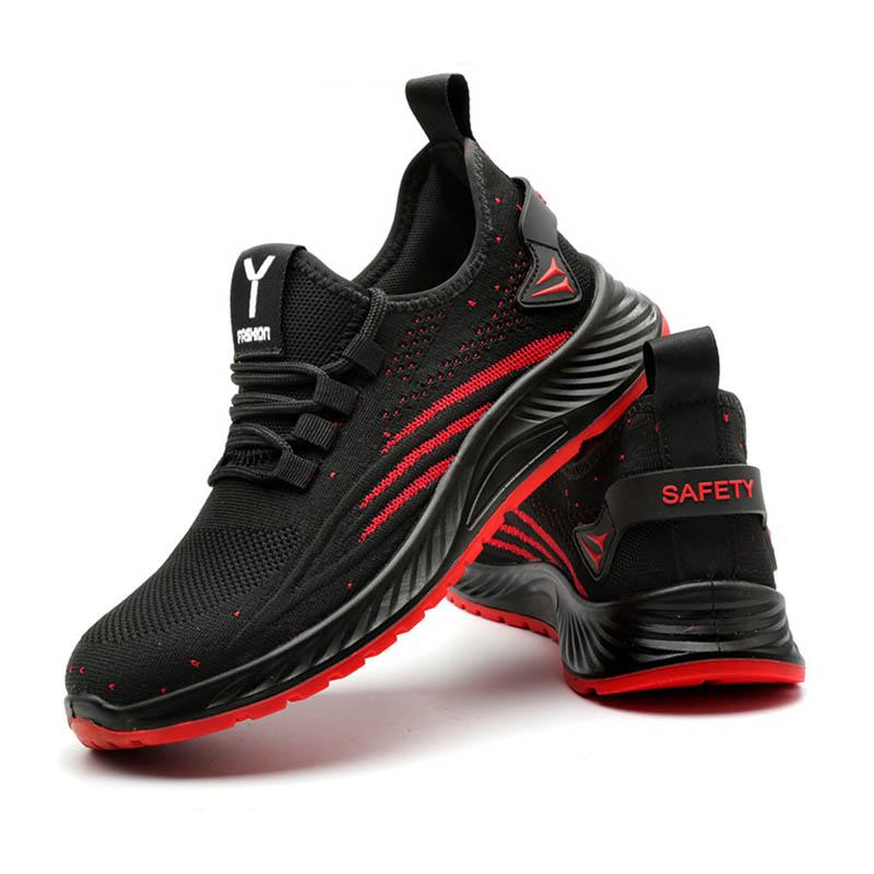 

PU Soles Safety Shoes Anti-smashing Anti-puncture Men s Breathable Wear-resistant Protective Fly-knitting Work Shoes 44