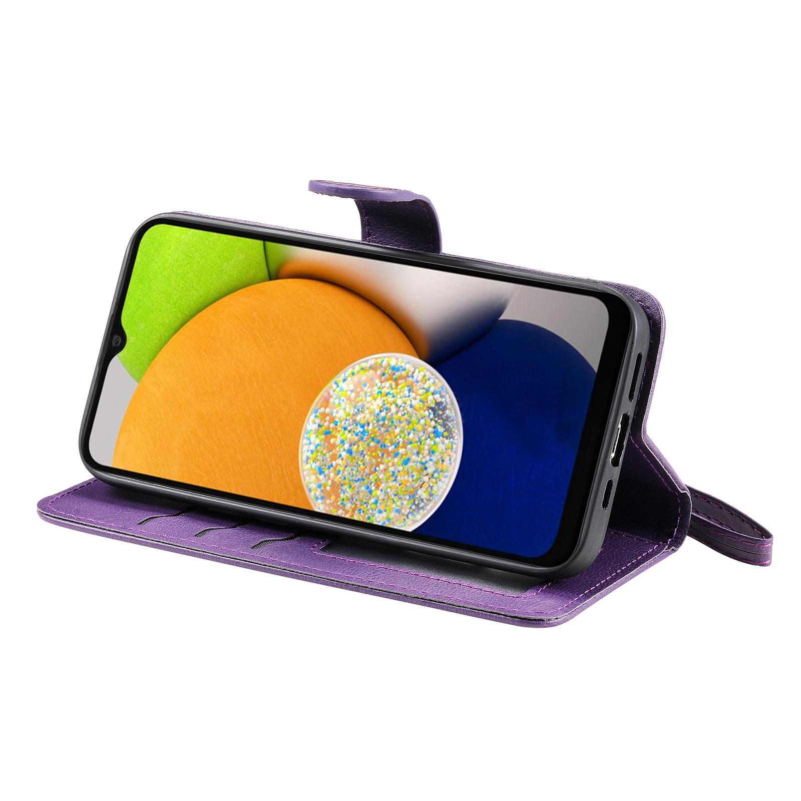 

For Samsung Galaxy A03 (164.2 x 75.9 x 9.1mm) KT Leather Series-3 Stand Wallet Cover Detachable PU Leather Phone Case with Strap Purple