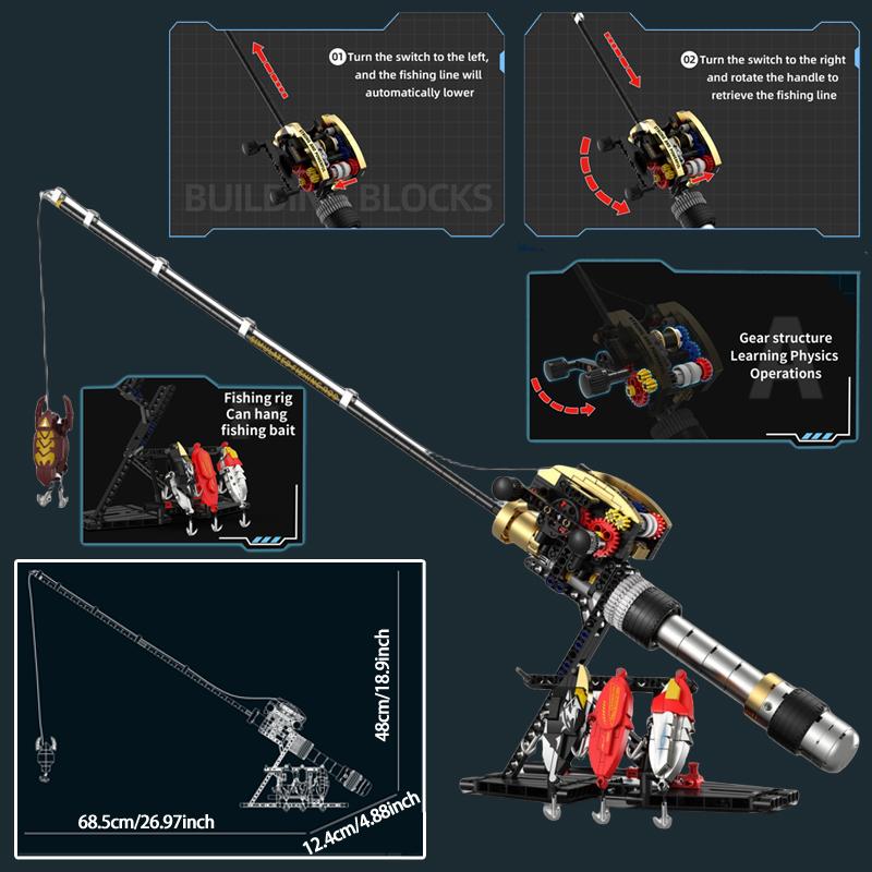 Fishing Rod MOC Building Blocks Technology Machinery Series Assembly Simulation Model Multi Shaped Fishing Bait Creative Gift
