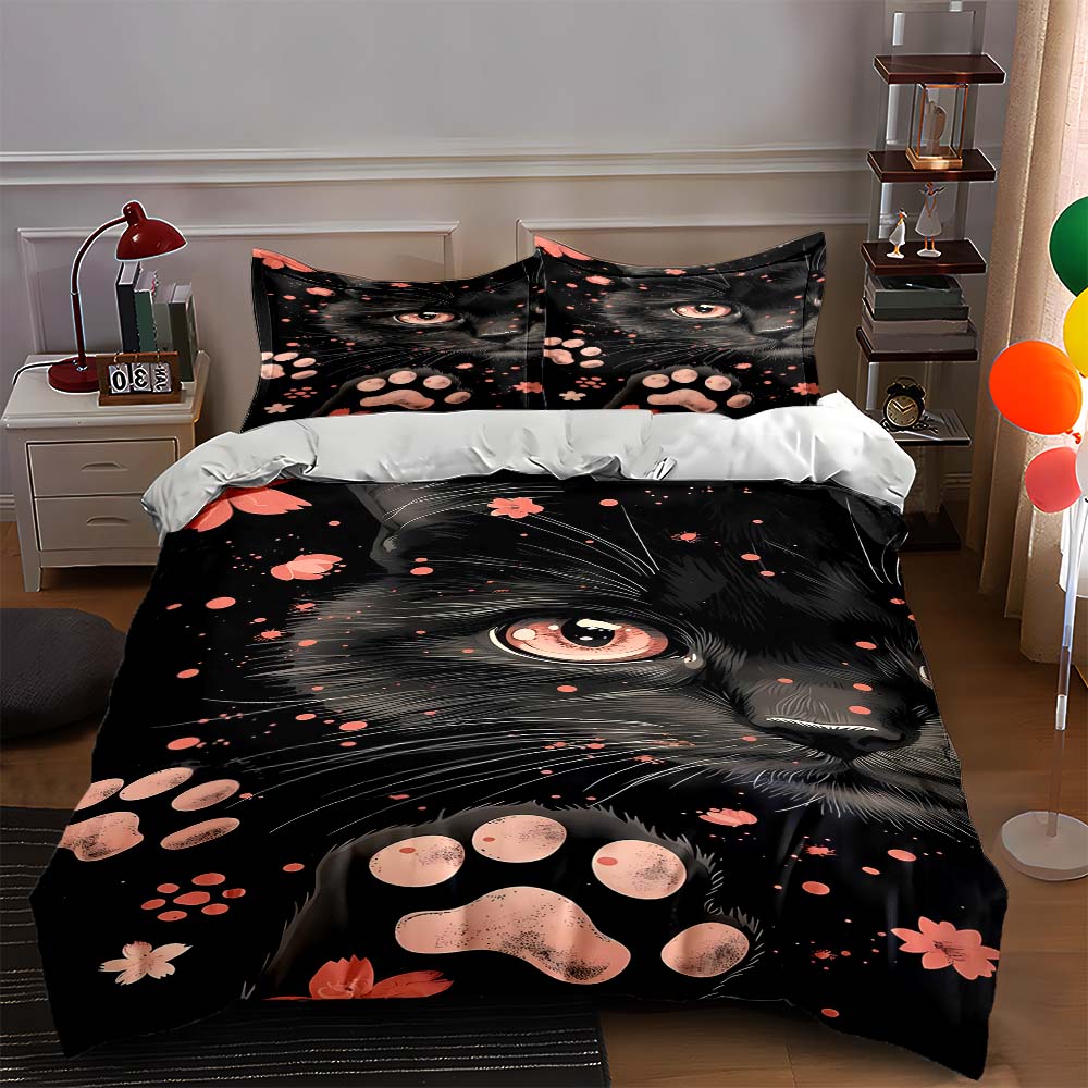 

Black cat face Bedding Duvet cover sets Duvet covers Pillowcases gifts (1 * Duvet Cover 2 * Pillowcases, without duvet insert) 135x200cm