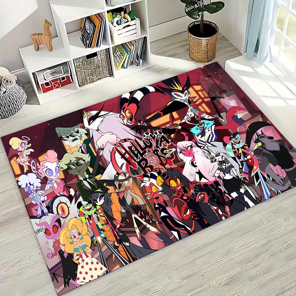 Alfombra de Dibujos Animados 3D H-Helluva Boss Blitzo H-Hazbin Hotel para Dormitorio Sala de Estar Sofá Decoración de Felpudo para el Hogar, Alfombra Antideslizante para el Suelo