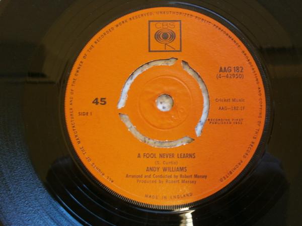 

7inch Record ANDY WILLIAMS - A Fool Never Learns AAG182 CBS 1963 UK Rock Used