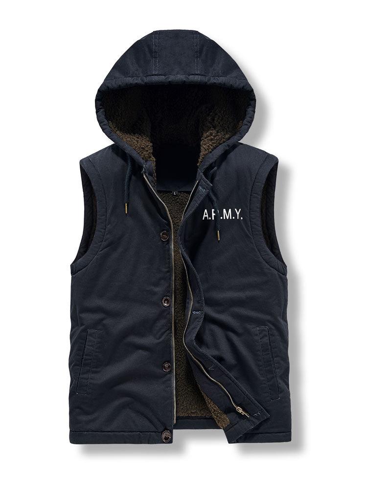 Herren Navy Winter Lammwolle Kapuzenweste Jacke