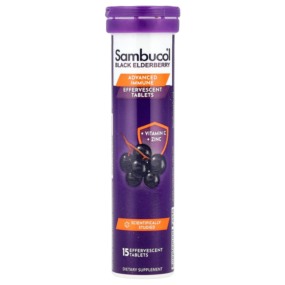 Sambucol Black Elderberry Effervescent Tablets with Vitamin C & Zinc, For Ages 4+, 15 Count