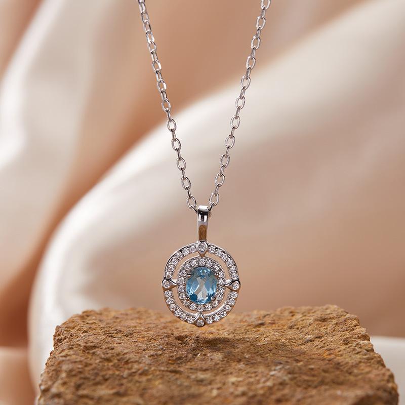 High Sense Light Luxury S925 Sterling Silver Plated 18K Gold Natural Colored Treasure Collarbone Chain Necklace Pendant Niche Jewelry