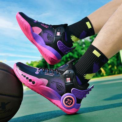 Basketball Shoes Men's No. 23 Summer Mesh Breathable and Non-slip Teenagers and Junior Middle School Students Black Pink Sports Shoes for Women