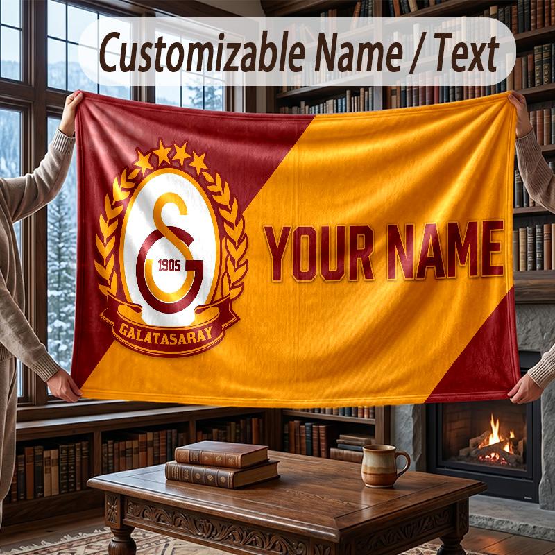 Custom Name Flannel Throw Blanket Galatasaray FC Pattern Warm Home Decoration