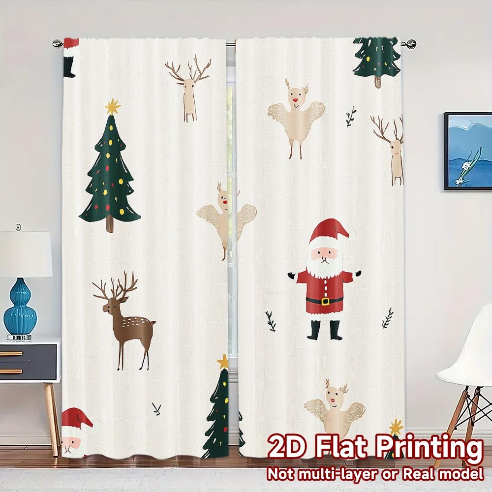 2pcs,Curtains Cute Christmas Tree Angel Reindeer Santa (3) Fashionable Popular Curtains Versatile Polyester Fabric Curtains All