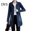 Chaqueta Cuello Solapa Bolsillos con Solapa Denim Encogimiento Ajustado Abrigo Resistente Dobladillo Irregular Largo Mujer Streetwear