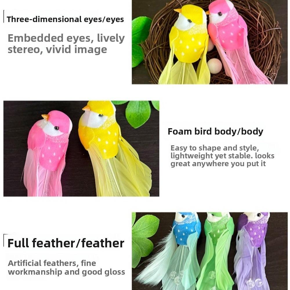 6pcs Colorful Simulation Birds Home Decor Photography Props Artificial Foam Feathers Birds Art Craft Sculptures with Clip