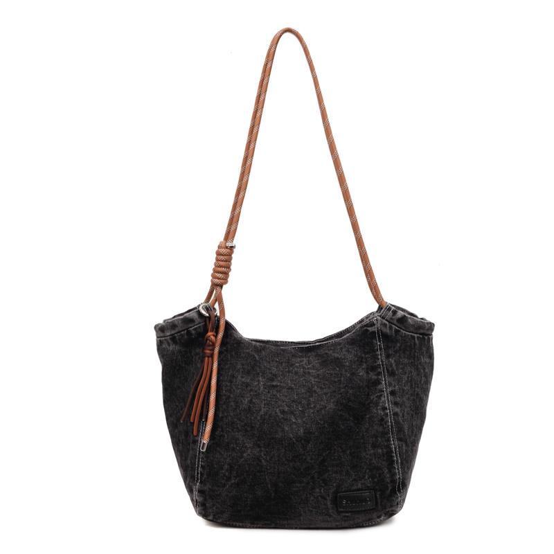 Duża Pojemność Retro Jeansowa Torba Damska Jednokolorowa Na Ramię Crossbody