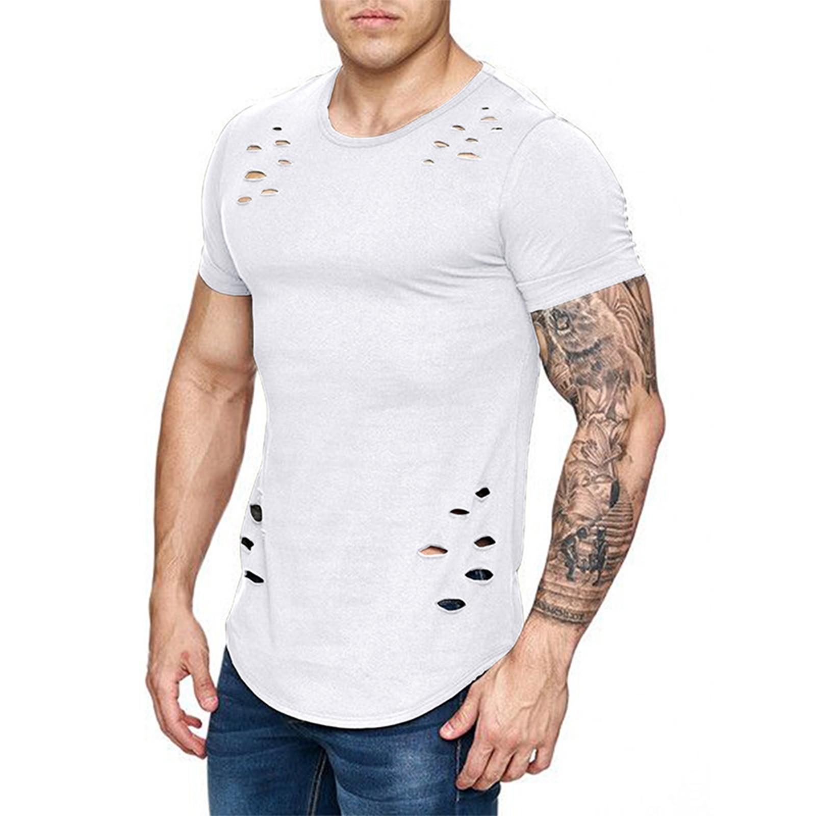Мужская повседневная тонкая базовая модная футболка с коротким рукавом и круглым вырезом летний топ XL белый 1794₽