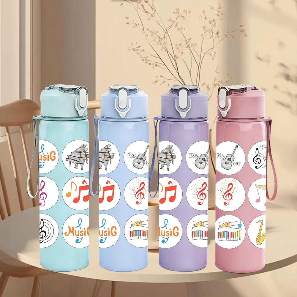 1PC Music Note Circle Stickers 750ml Color Plastic Sports Water Bottle Leakproof Flip Straw Lid Suitable for Sports Office Home Use