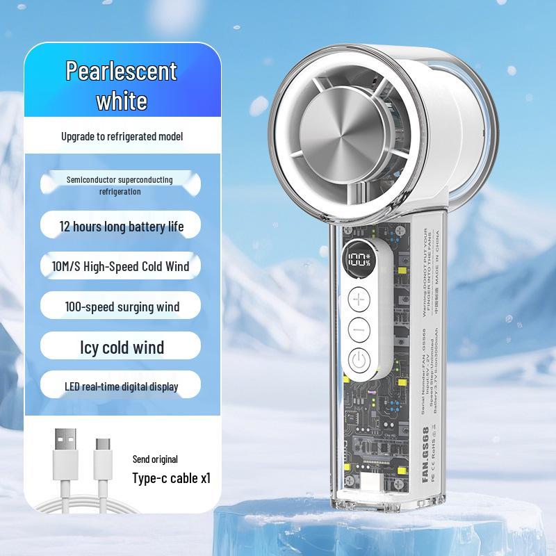 High-Speed Transparent USB Rechargeable 100-Speed Digital Display Portable Handheld Fan High-Speed Fan GS68
