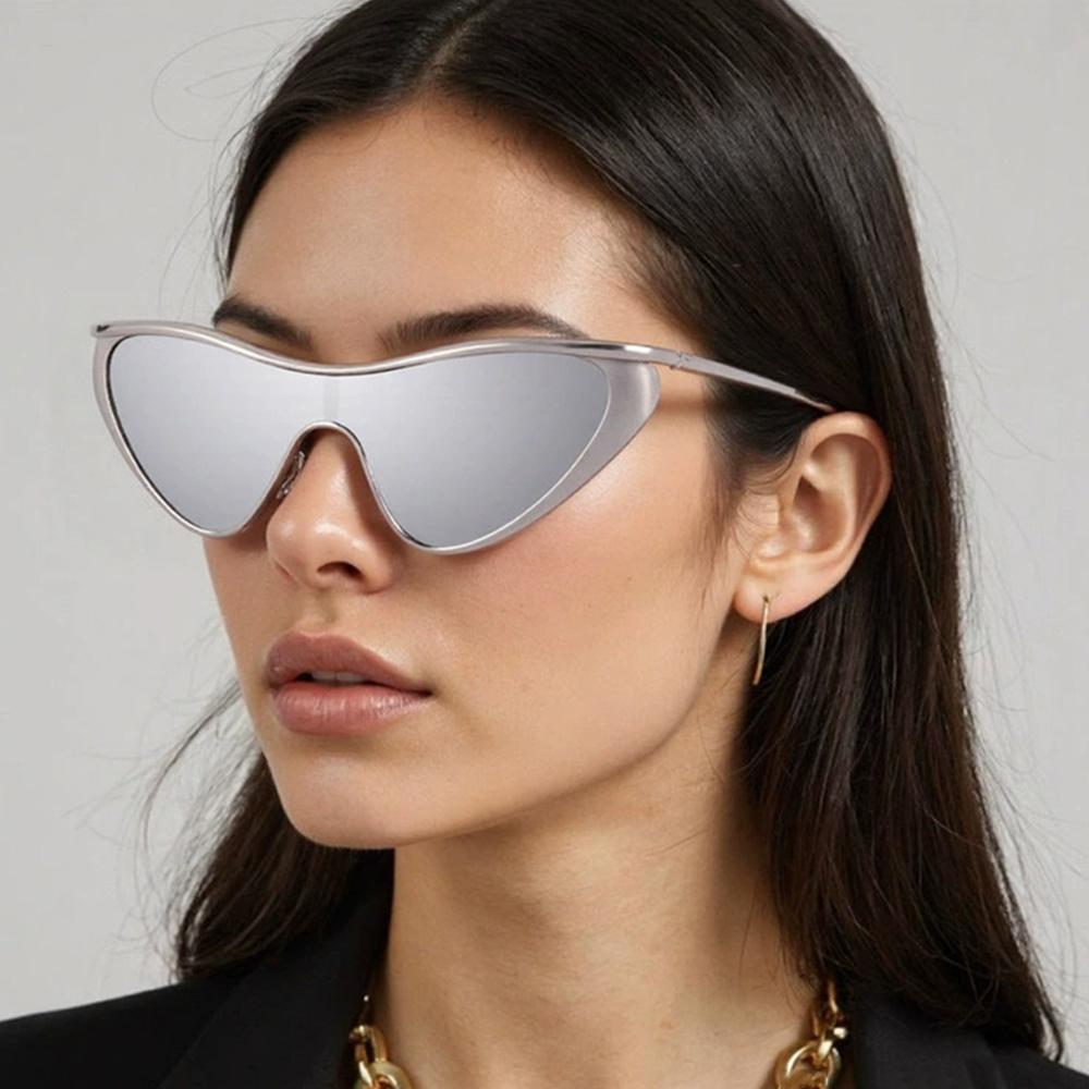 Fashion Y2K Punk Cat Eye Sunglasses Women Men Luxury Brand One-Piece Shades Sun Glasses Female Vintage Shield Eyewear UV400