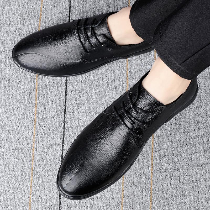 Business-Freizeitschuhe Lederschuhe Britische niedrig geschnittene Schnürschuhe weich gefederte Hochzeitsschuhe Britische Freizeitschuhe