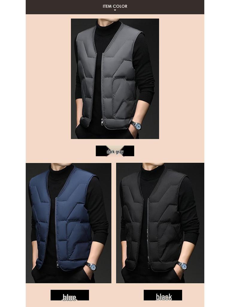 Men's Lightweight Down Vest 2025 - V-neck Warm Winter Gilet for Youth & Dads