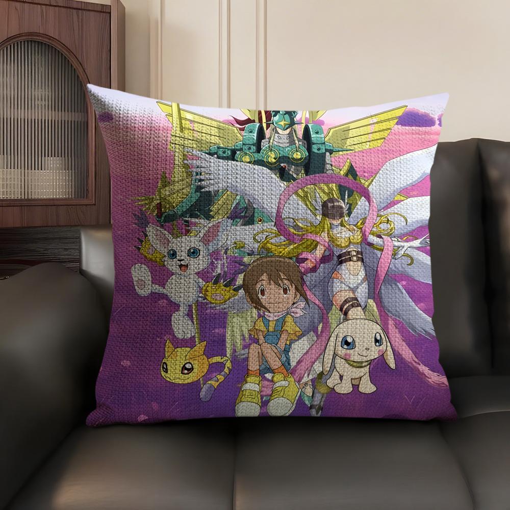 Anime DDigimon AAdventure Cushion Cover Natural Linen Organic Fabric DoubleSided Printing Sofa Home Decor Gift Pillow Case