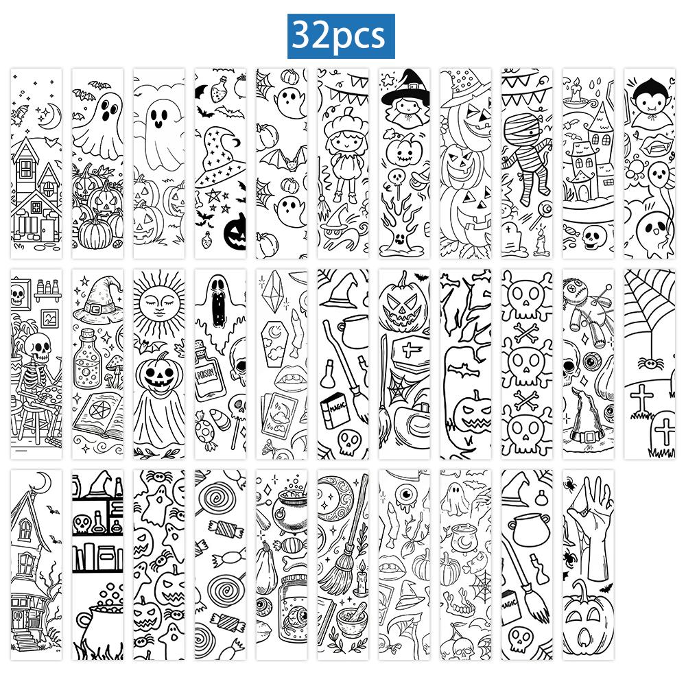 

32pcs, Coloring Halloween Bookmarks, suitable for back-to-school season, Christmas, Halloween, teachers, readers, and birthdays.