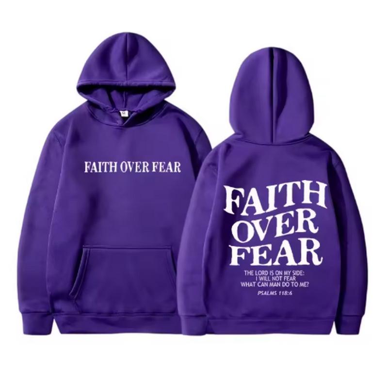 

Толстовки с принтом FAITH OVER FEAR для мужчин и женщин, повседневные толстовки с капюшоном с длинным рукавом, хип-хоп, толстовка Harajuku, мужские топы и толстовки Y2k XXXL фиолетовый