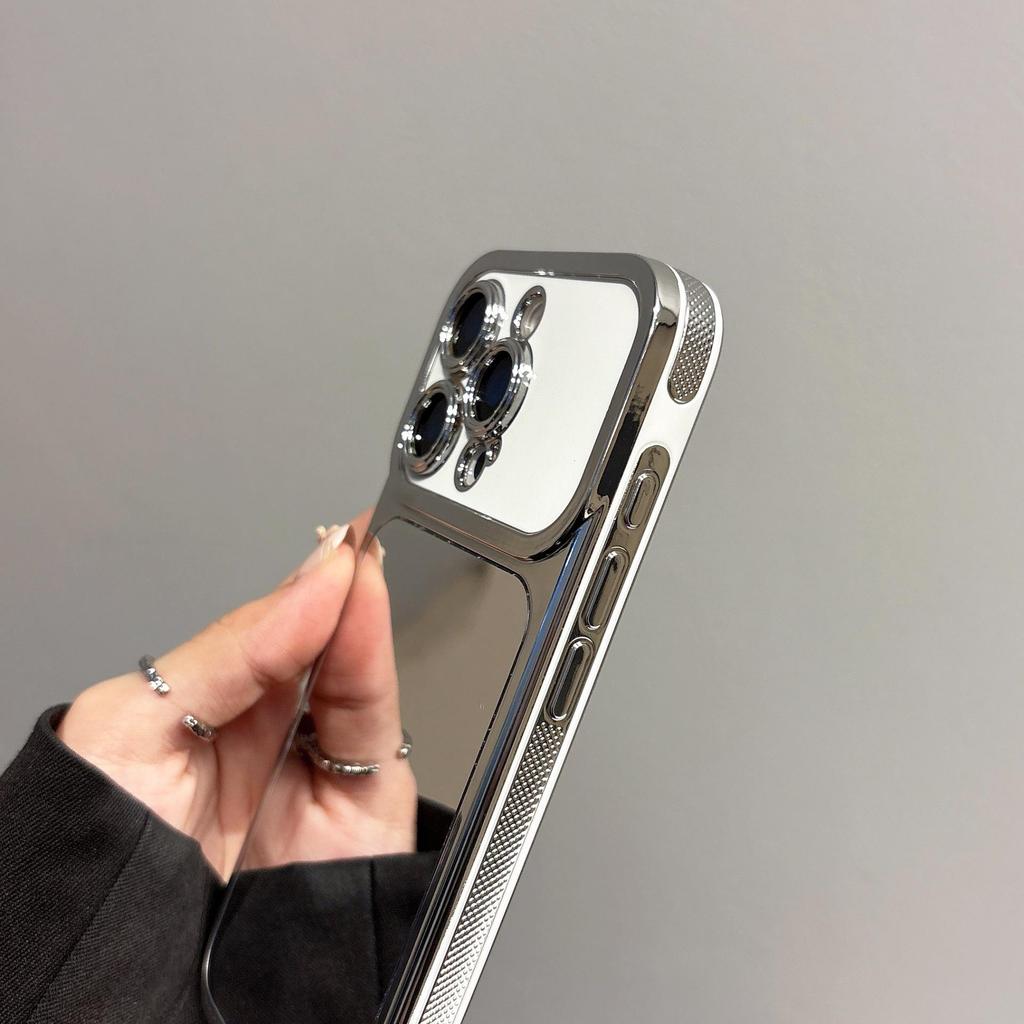 iPhone 17 Pro Max Mirror Phone Case: Large Window Electroplated Makeup Touch-Up Cover