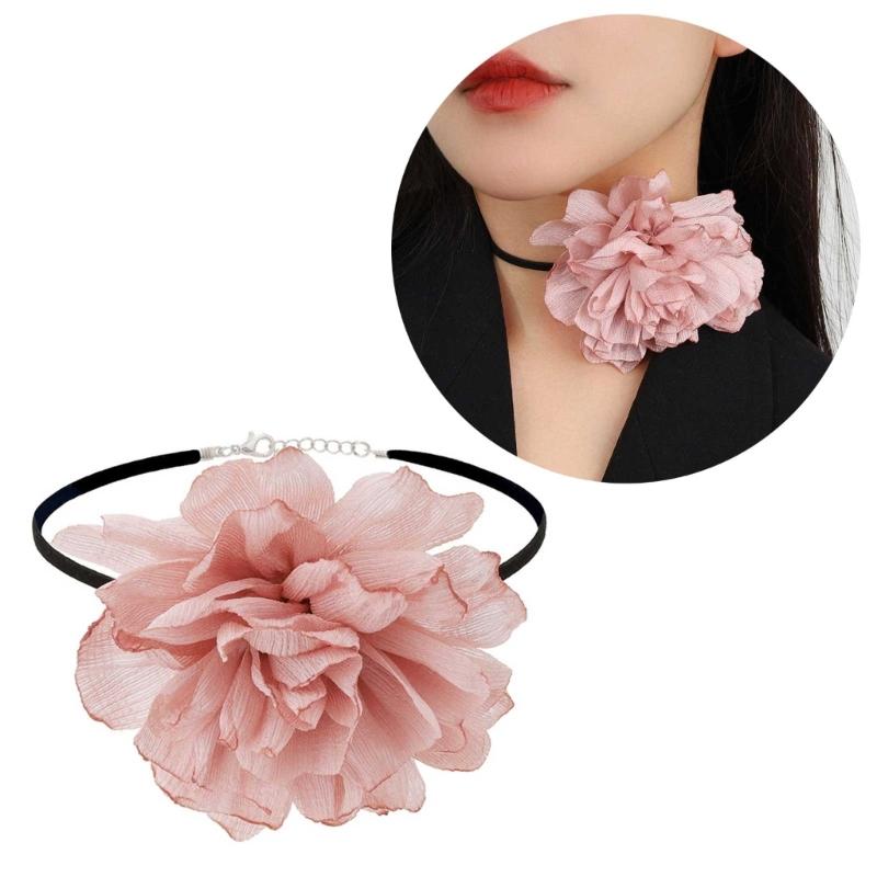 Big Flower Collar Choker Necklace Gothic Lolita-Black Collarbone Chain Necklace Jewelry Ornament Perfect Christmas-Decor