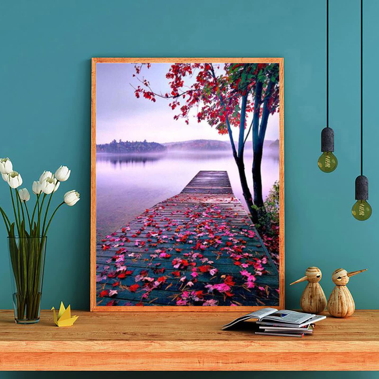 

5D DIY Алмазная картина Падающие цветы и текущая вода Набор для вышивки крестом Мозаика Алмазная вышивка Роза Полный круглый/квадратный дрель Украшение дома Round 30x40cm