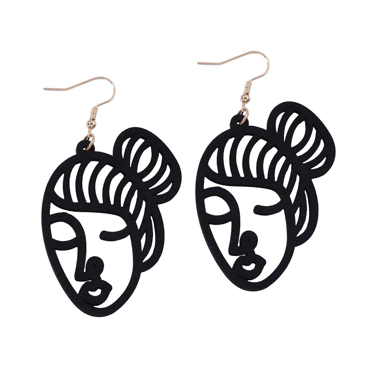 

Креативные и персонализированные серьги с абстрактным дизайном лица, вырезанные лазером полые деревянные симметричные ушные крючки