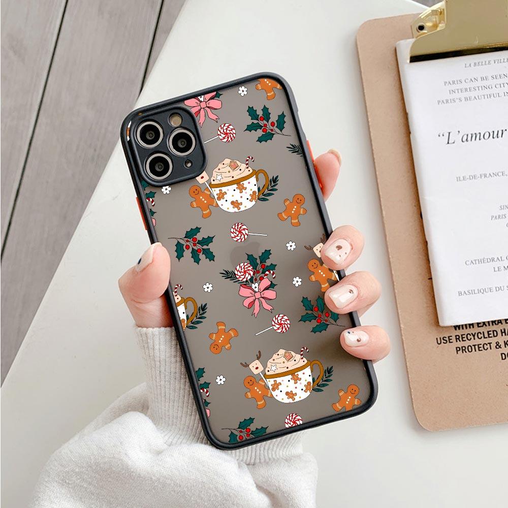 Case For iPhone 17 16 15 13 12 11 14 Pro Max 15 Plus 16e 17 Air Shockproof Clear Matte Cover Christmas Theme Cane Picture Fundas