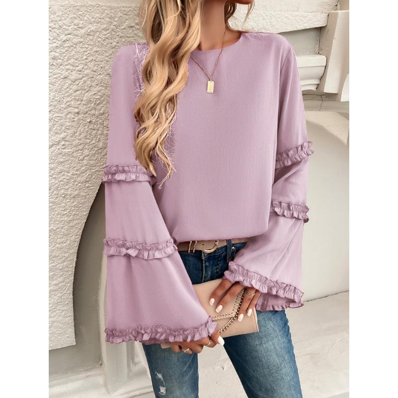 Bluză de toamnă și iarnă pentru femei, nouă, temperament celebritate, largă, evazată, cu mâneci lungi