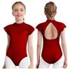 Girls Lace Cap Sleeves Dance Leotard Sheer Mesh Patchwork Cutout Bodysuit for Ballet Practice Exam