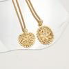 Hollow Peach Heart Oval Retro Brass Pendant Necklace with Stainless Steel Chain